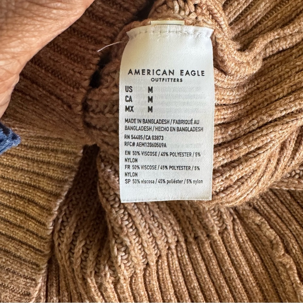 American eagle AE cream brown color block cowl neck sweater size medium - Picture 8 of 11
